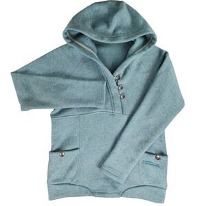 Chlorophylle Womens Hooded Fleece Pullover Blue Sherpa Lined Henley Small